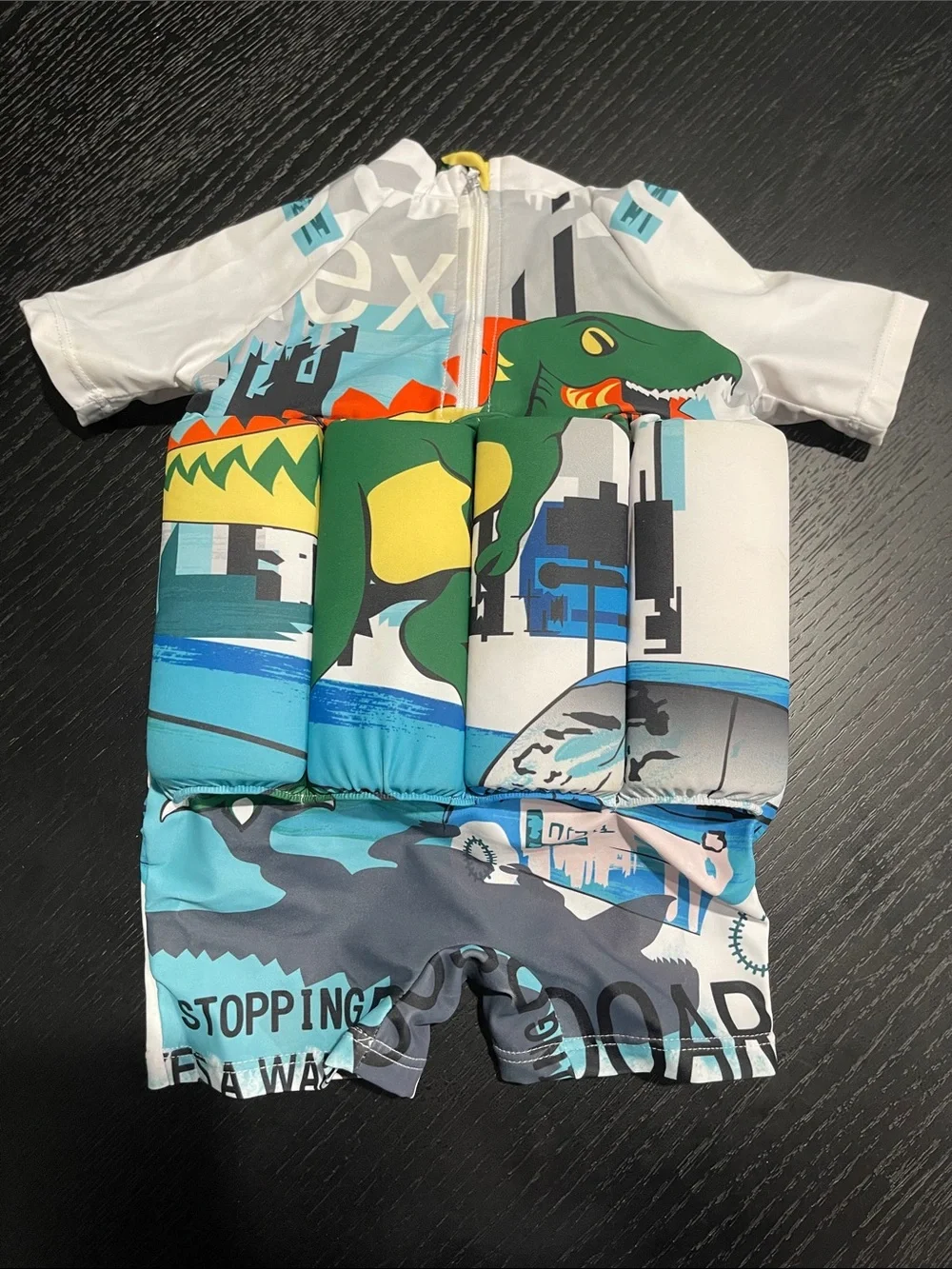 Kids Green Dino Padded Swim Rashguard Set